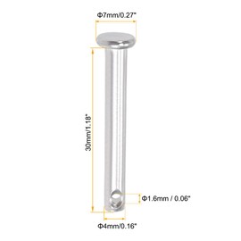 TA-VIGOR 4pcs 4 x 30mm Clevis Pins Single Hole, 304 Stainless Steel Flat Head Link Hinge Pin Fastener for Mechanical Linkage, Ship Rigging, Fixed Parts