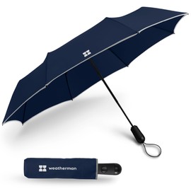 Weatherman Premium Small Compact Mini Umbrella for Travel - Windproof, Compact, Easy Auto Open - Resists Up to 45 MPH Winds - Perfect for Rain, Wind, Backpack, Car - Folding Umbrella, Strong Fiberglass Frame (Navy Blue)