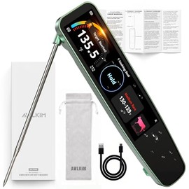AWLKIM 0.5s Termómetro Inteligente de Lectura Instantánea para Carne Digital, Pantalla Táctil HD de 3.8" con Temp-OS, Termómetro Profesional de Cocina