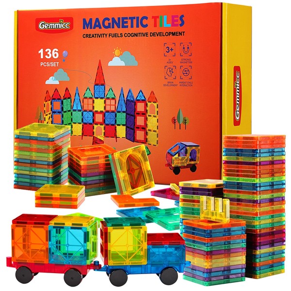 Gemmicc Magnetic Tiles, Deluxe 136 PCS Building Blocks Magnet Toys