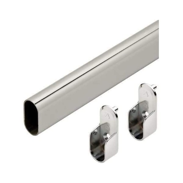 Oval Closet Rod with End Supports (CHROME - 18 inch)