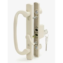 8.5" Legacy Sliding Patio Glass Door Offset Latch White Handle Set with Keys - Sash Controls 2265 Keyed Lock - Fits 3-15/16" Screw Hole Spacing and 1-1/4" to 2-1/4" Door Thickness