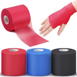 3 Piece Athletic Pre Wrap Tape for Hair 90 Yards Foam Underwrap Sports Pre Athletic Tape for Hair Ankle Wrists Knees Sports 2.75 Inch by 30 Yards(Red, Blue, Black)