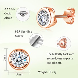 Deyanse Silver Stud Earrings for Women, 925 Sterling Silver Heart Round Star Stud Earrings, Hypoallergenic Flat Earrings Studs with Zirconia, Small 5 mm Sleeping Cartilage Stud Earrings with Gift Box,