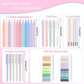 THYRRE-J Aesthetic School Supplies,30 PCs Bible annotation kit,No Bleed Highlighters and Gel pens,Transparent Sticky Tabs for Books