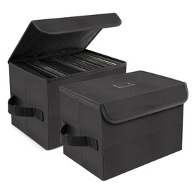 alavisxf xx 7-inch Vinyl Record Storage Box, Nylon Foldable and Stackable Set of 2 Vinyl LP Storage Organizer Case with Lid and Handle Can Hold 120 Single Record (7-inch)