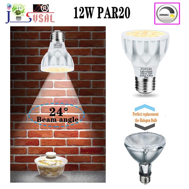 JSVSAL LED PAR20 Colored Light Bulb,100 Watt Equivalent,Dimmable,Golden Yellow,12W,Energy Efficient,E26