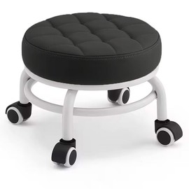 TOA Low Roller Seat PU Leather Rolling Stool with Wheels for Manicure, Mechanic,Home Office, Garage Shop Black