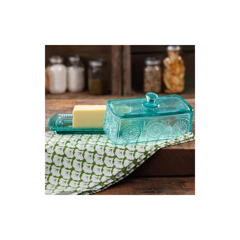 The Pioneer Woman Adeline Glass Butter Dish - Teal