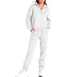BTFBM Women 2 Piece Outfits Sweatsuit Set 2024 Fall Oversized 1/4 Zip Sweatshirt Elastic Sweatpant Lounge Set Tracksuit(Solid White, X-Large)