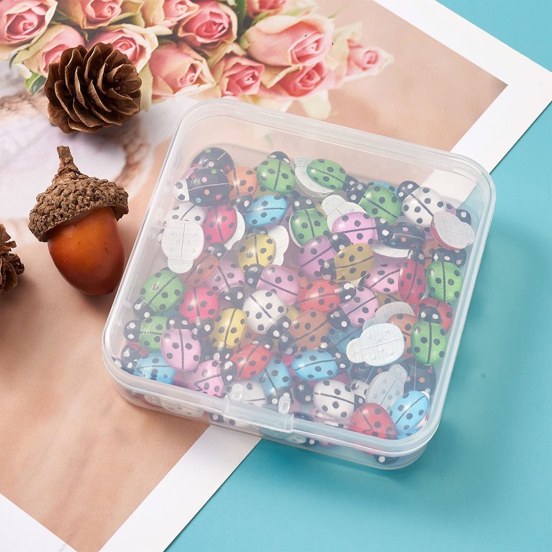 Cheriswelry 100pcs Ladybird Resin Cabochon 10 Colors Inserts Flat Back