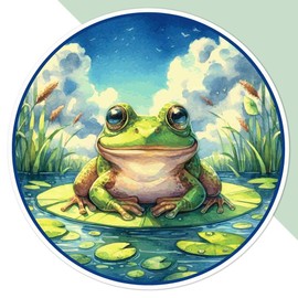 Azeeda 'Frog On Lily Pad' White Premium Vinyl Decal Sticker – Waterproof, Durable & Easy to Apply - Ideal for Car Bumpers, Windows, Bins and More (DW00143934)