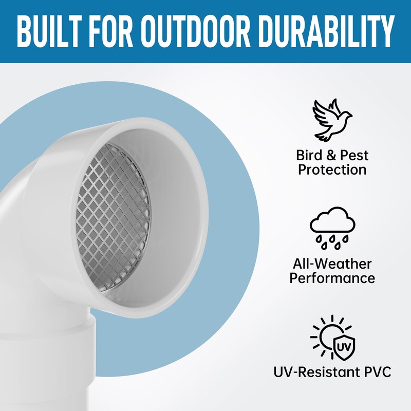 3 Inch PVC Termination Vent with Stainless Steel Screen, 90