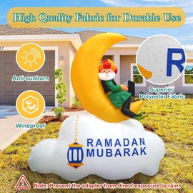 Dawdix 5FT Inflatable Ramadan Decorations, Blow Up Ramadan Crescent Moon with LED Lights, Muslim Islamic Eid Mubarak Inflatables Decor for Outdoor Holiday Party, Yard, Garden