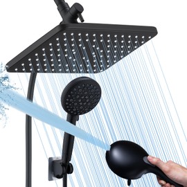 DHKJLUXU 12'' Filtered Rain Shower Head Combo High Pressure 9 Spray Modes Showerhead with Filters,Dual Shower Heads with 70" Anti-Kink Hose &11" Adjustable Extension Arm for Bathroom Accessories,Black