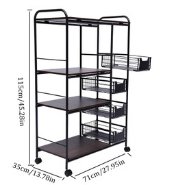ILWorkTLs 4-Tier Free Standing Kitchen Bakers Rack,Kitchen Cart with 4 Push-Pull Drawers,Rolling Utility Storage Shelf,Kitchen Storage Racks