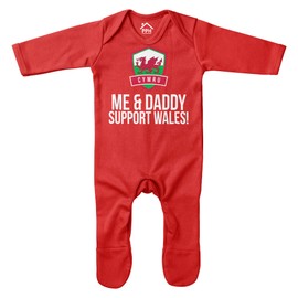 Purple Print House Baby Me & Daddy Support Wales Romper Suit - Funny Baby Announcement Football Rugby Badge Welsh Gifts for Baby - Red Babies Cymru Fan Outfit, Red, 0-3 Months