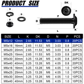 ddckj 10Pcs M6 × 25mm Nuts and Bolts Assortment Black Nuts and Bolts 304 Stainless Steel Flanged Button Nuts,Head Socket Cap Bolts,Flat and Lock Washers, Nuts Bolts and Washers Sets