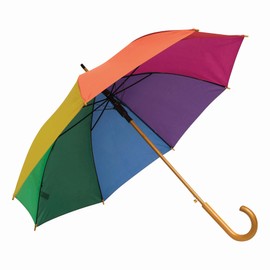 Preiswert & Gut Automatic Umbrella Colourful Diameter 103 cm - Rainbow Umbrella with Wooden Tips, Round Hook Handle and Metal Spokes - Robust Stick Umbrella Polyester Canopy Umbrellas, Colourful