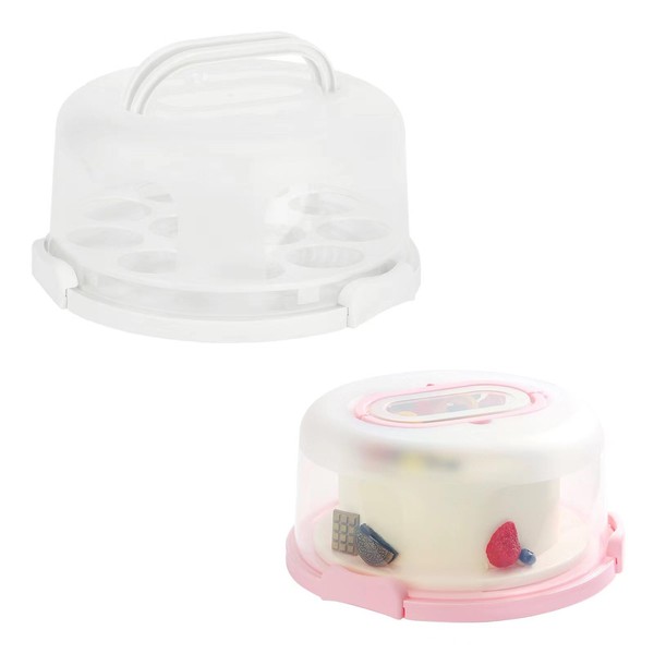 DZ CLAN Cake Carrier with Lid and Handle, Round Cupcake Holder with Lid, Cake Container Set of 2 (10+8 inches),10" Round Cake Container Holder with Cover