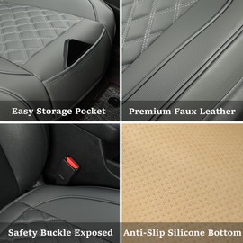 Vankerful 1 Pack Leather Front Car Seat Covers,Bottom Seat Covers for Cars,Driver Car Seat Cushion Cover,Luxury Seat Protectors,for Most Vehicles,Sedan,Truck,SUV(Grey)