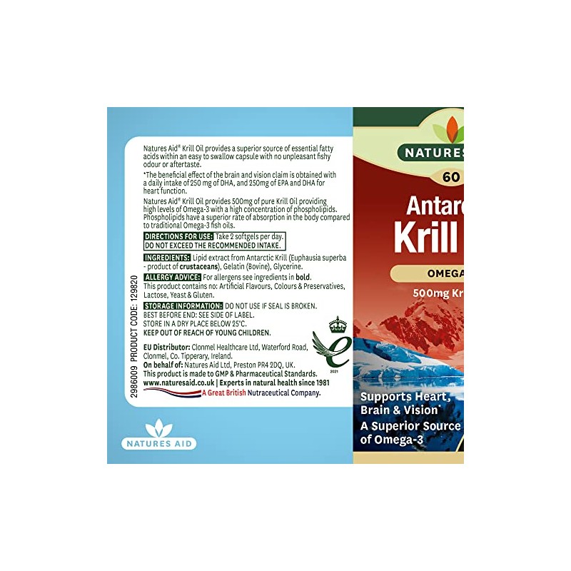 Natures Aid 500mg Krill Oil Capsules - Pack of 60