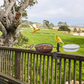 Deck Bird Feeders Platform Bird Feeder Deck Mount Bird Bath Spa for Dual Use Deck Flower Stand Flower Pot Great for Attracting Birds Detachable and Adjustable Heavy Duty Sturdy Steel,Bronze