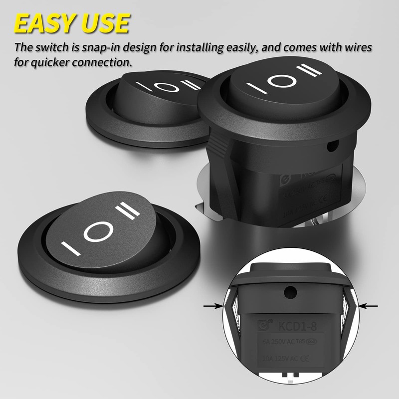 Joinfworld 3 Way Round Rocker Switch 12V, Waterproof 3 Pin