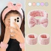 Face Washing Wristband and Ribbon Headband Set Shower Pink 3ea