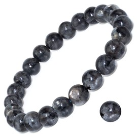 DAZCOLO Handmade Gem Bracelet 7.5" Stretch Gemstone 8mm Round Beads Crystals Quartz Unisex (Labradorite)