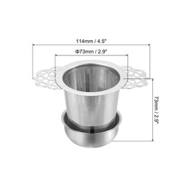 sourcing map 1 Pcs Tea Infuser Filter with Handle, Drip Bowl, Fine Mesh Loose Tea Steeper, Stainless Steel Tea Strainer for Brew Loose Leaf Tea, Silver