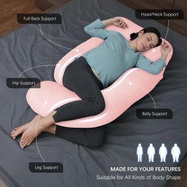 MOON PARK Pregnancy Pillows for Sleeping - U Shaped Full Body Maternity Pillow with Removable Cover - Support for Back, Legs, Belly, HIPS - 57 Inch - Pink - Cooling Cover
