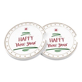 Car Coasters Pack of 2, Ceramic Stone Absorbent 2.56" Drink Cup Holder Coaster Set for Women Men, Auto Accessories, Gifts for New Year