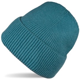 styleBREAKER Unisex Knitted Beanie with Ribbed Pattern and Wide Brim, fine Knit Beanie Double Knitted, Knitted Beanie 04024190, Colour:Blue