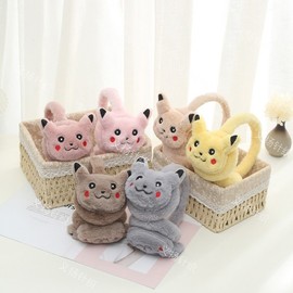 New Winter Cute Cartoon Pikachu Kids Earmuffs - Thick Plush Warmers Size/Beige White 3ea
