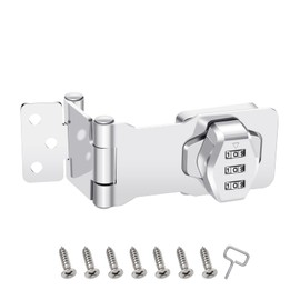 1 Pack Password Rotary Hasp Locks, Collapsible Solid 304 Stainless Steel File Cabinet Lock Desk Drawer Lock, for 90 Degree and 180 Degree Drawers, Dabinets, Doors, Flip Barn Door, Outdoor (White)