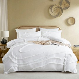 Cupocupa Queen Comforter Set Beige Tufted Comforters Sets Bedding for Queen Bed 3PCS Boho Comforter Soft Fluffy Lightweight Comforter with 2 Pillow Cases for All Season