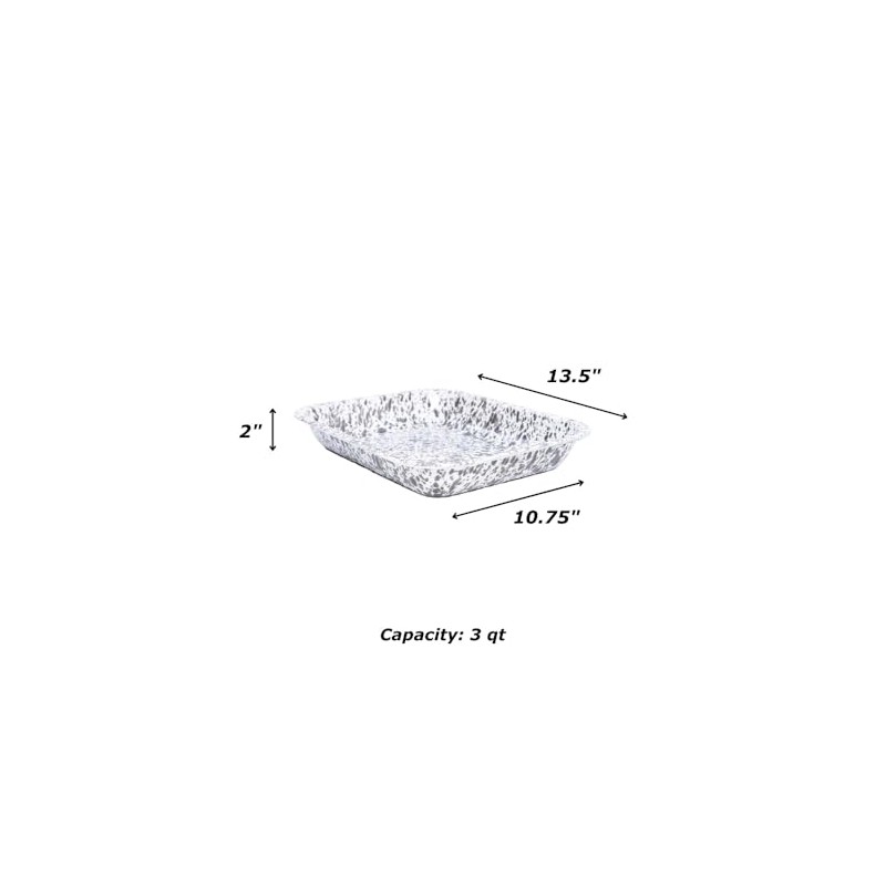 Enamelware Large Open Roaster, 13.5 x 10.75 inches, Black/White Splatter