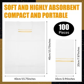 100 Servilletas de Cena Desechables con Tacto de Lino con Bolsillo para Cubiertos Incorporado Servilletas Predobladas Forradas con Ribete Dorado Servilletas de Tela como Papel (Blanco, Oro, 100)