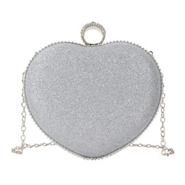 Reberomantic Heart Shaped Evening Purse Velvet Clutch Purse Solid Evening Bag (W-Silver)