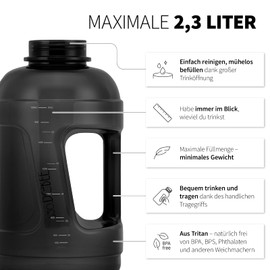 720°DGREE Fitness Water Bottle with Handle uberBottle Jug - 2300 ml - BPA-Free, Leak-Proof - Large XXL Water Bottle for Sports, Gym, Workout, Training - Fitness Bottle, Sports Bottle, Gym Bottle