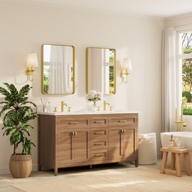 TETOTE Gold Framed Mirror for Bathroom, 22 x 30 Inch Vanity Mirror for Wall, Brushed Brass Rectangle Round Corner Entry Way Golden Frame Mirror 2 Inch Thick Frame(Horizontal/Vertical)