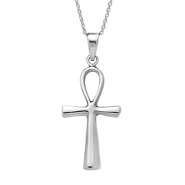 Treasure Bay Men's Women's Silver Ankh Cross Key Of Life Pendant Necklace | Classic 925 Sterling Silver Cross Pendant on 48Cm Chain Necklace for Men & Women