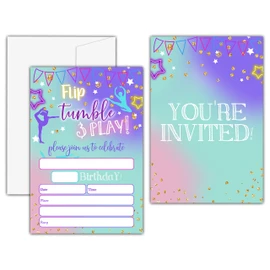 KFNER Gymnastics Birthday Invitations, Neon Glow Birthday Party Invitation Card, Jumping Birthday Party Favors & Celebration Supplies(20 Set of Invitations with Envelopes)-B34