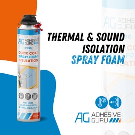 Adhesive Guru Spray Foam Insulation Kit (2 x 32.80 oz), Polyurethane Self-Expanding Spray Adhesive Foam, Closed Cell Heat Insulation Foam and Acustic Spray with Foam Cleaner and Dispensing Gun