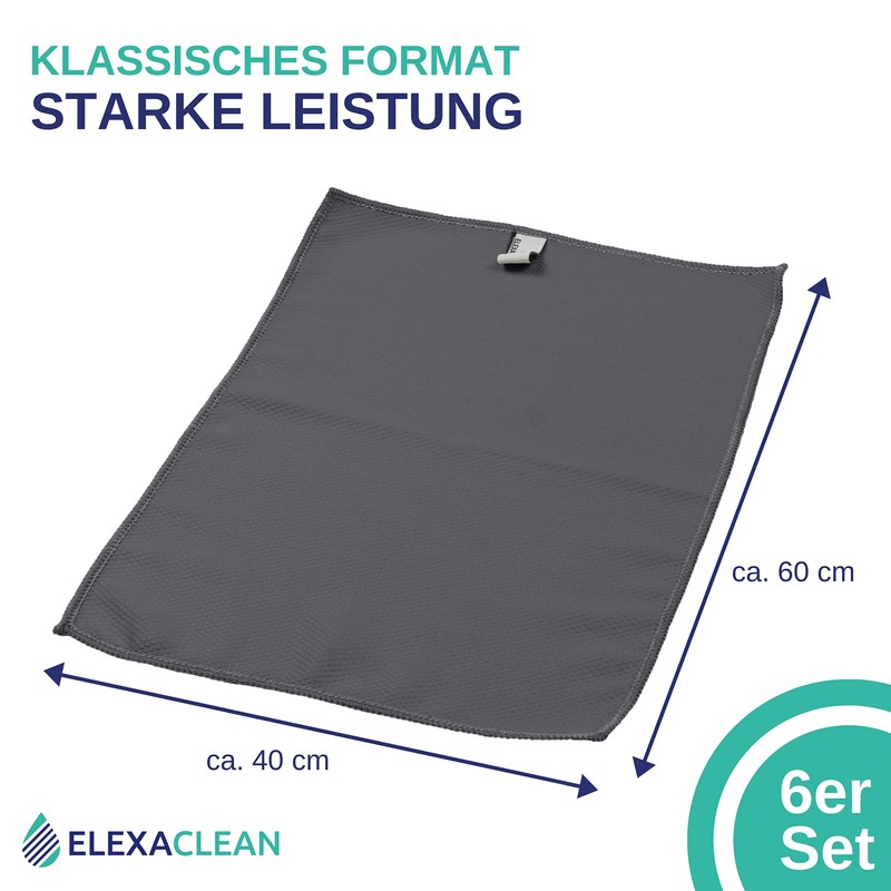 Elexaclean Streak-free, Premium Microfibre Window/Windscreen Cloth (Pack of 6, 60
