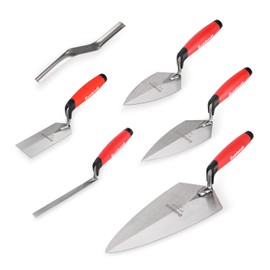 Goldblatt 6PCS Masonry Hand Tool Set - 11" x 5-1/2" Philadelphia Brick Trowel, 2PC Pointing Trowel, 5" x 2" Margin Trowel, 1/2" Tuck Pointing Trowel, 5/8” x 1/2” Convex Brick Jointer
