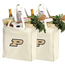 Reusable Purdue University Shopping Bags or Purdue Grocery Bag 2Pc SET NATURAL COTTON