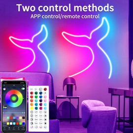 segrass 49ft LED neon Rope Lights 24V RGB LED neon Lights with Remote Control APP Control IP65 Waterproof Flexible Neon LED Strip Lights for Bedroom Room Outdoors Décor