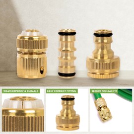 BLOSTM Brass Garden Hose Connector 6 Pack - Rustproof Hose Fittings & Connectors Set with 2x Double Male Connector, 2x Hose ½” End Quick Connect, 2x ½” Hose Tap Connectors - Fits Most Hose Pipes